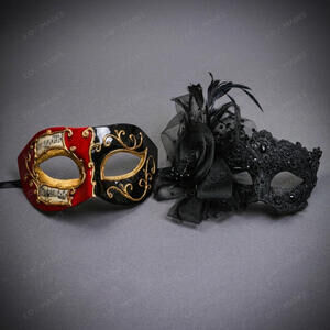 Venetian Music Note Lace Masquerade Halloween Party Mask Red Black